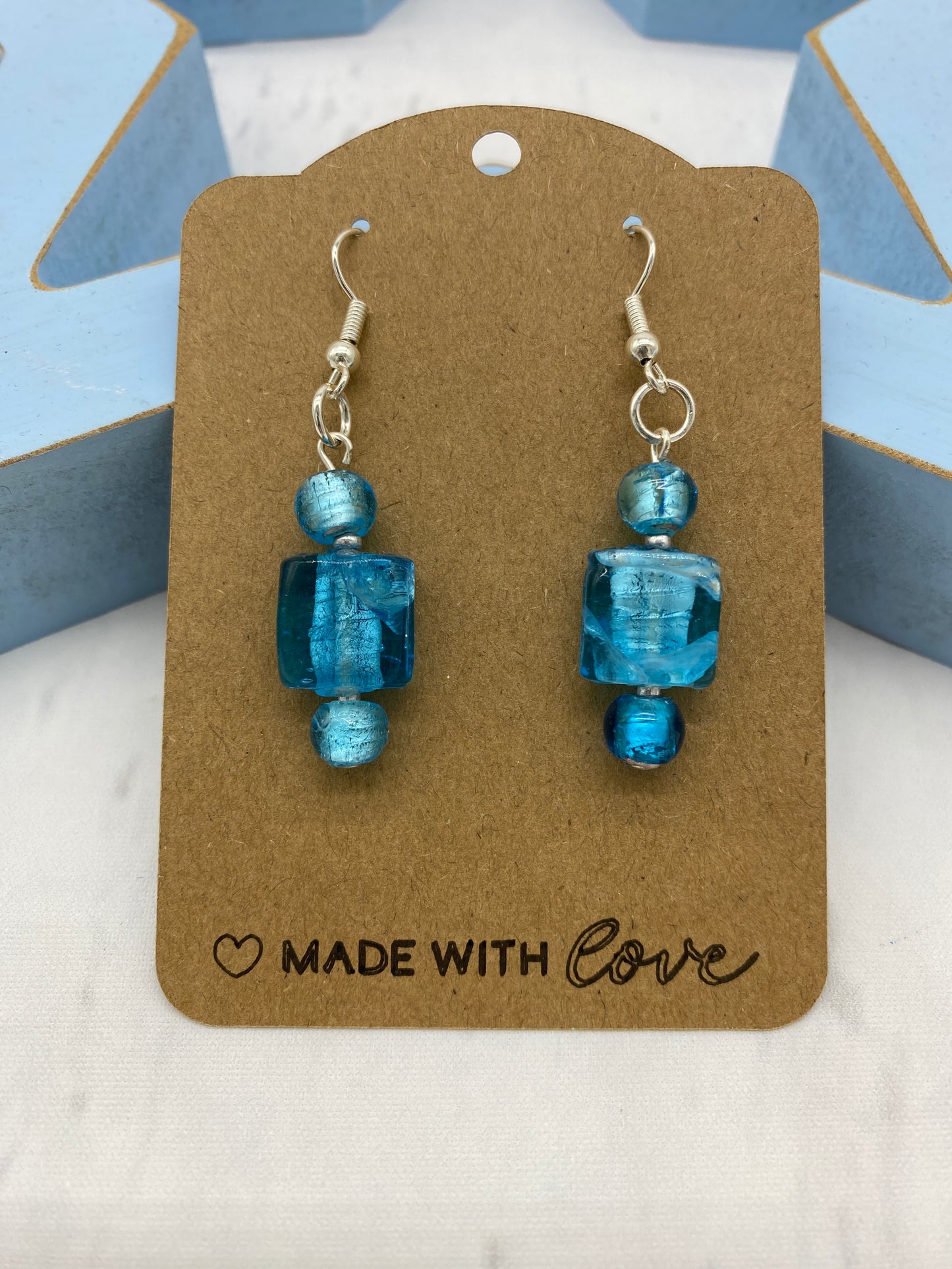 💎 Blue Square – Glass Drop Earrings