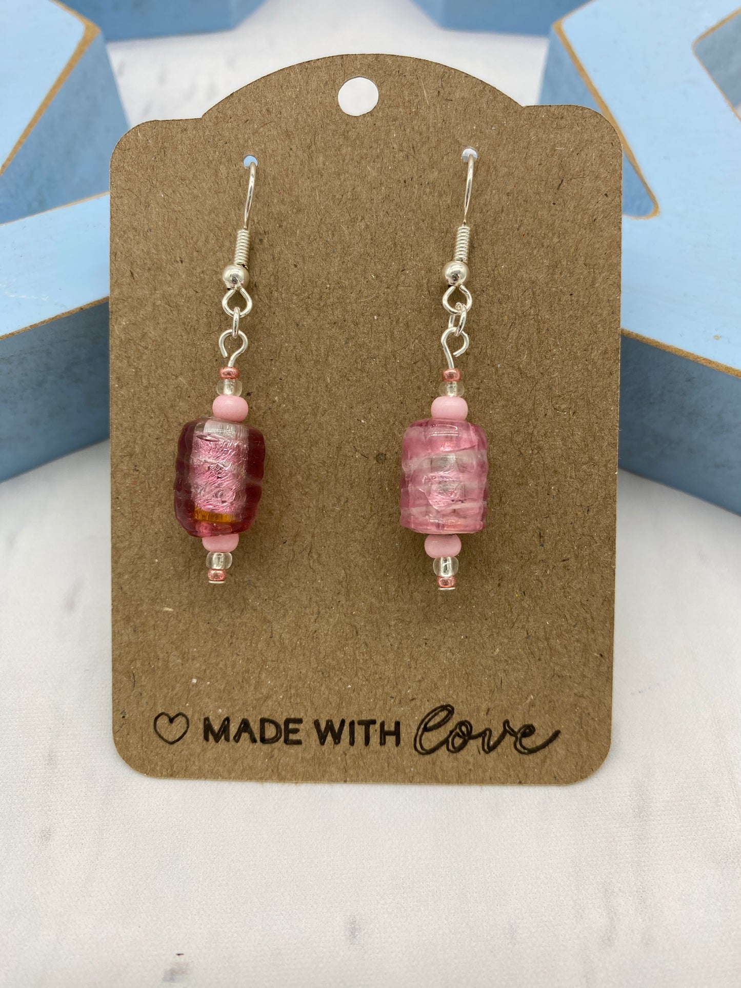 💎 Cotton Candy – Glass Bead Drop Earrings
