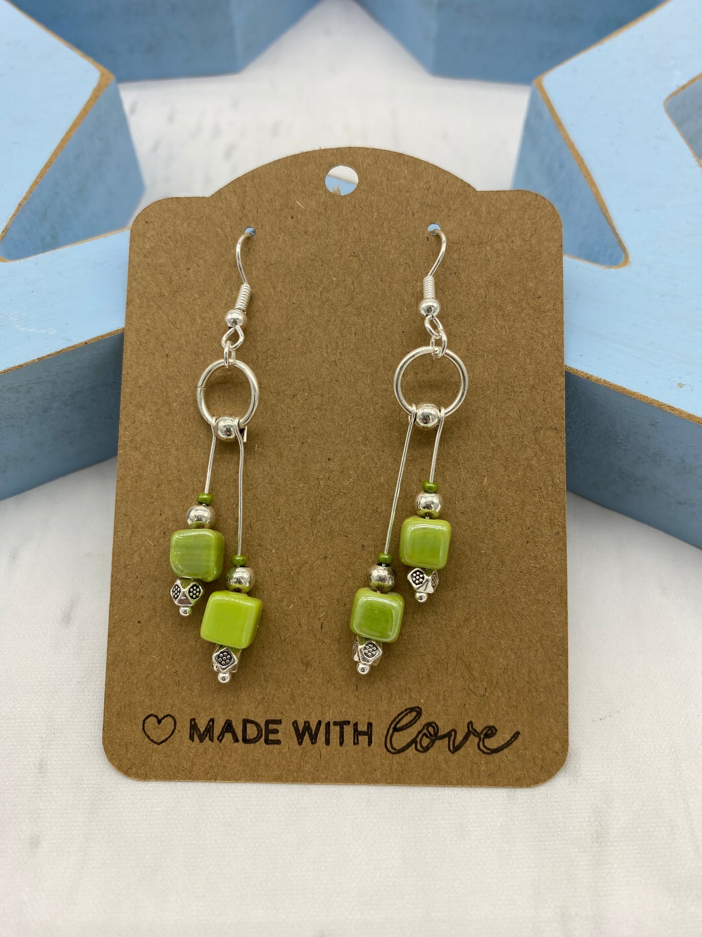 💎 City Lights – Glass & Stainless Steel Drop Earrings