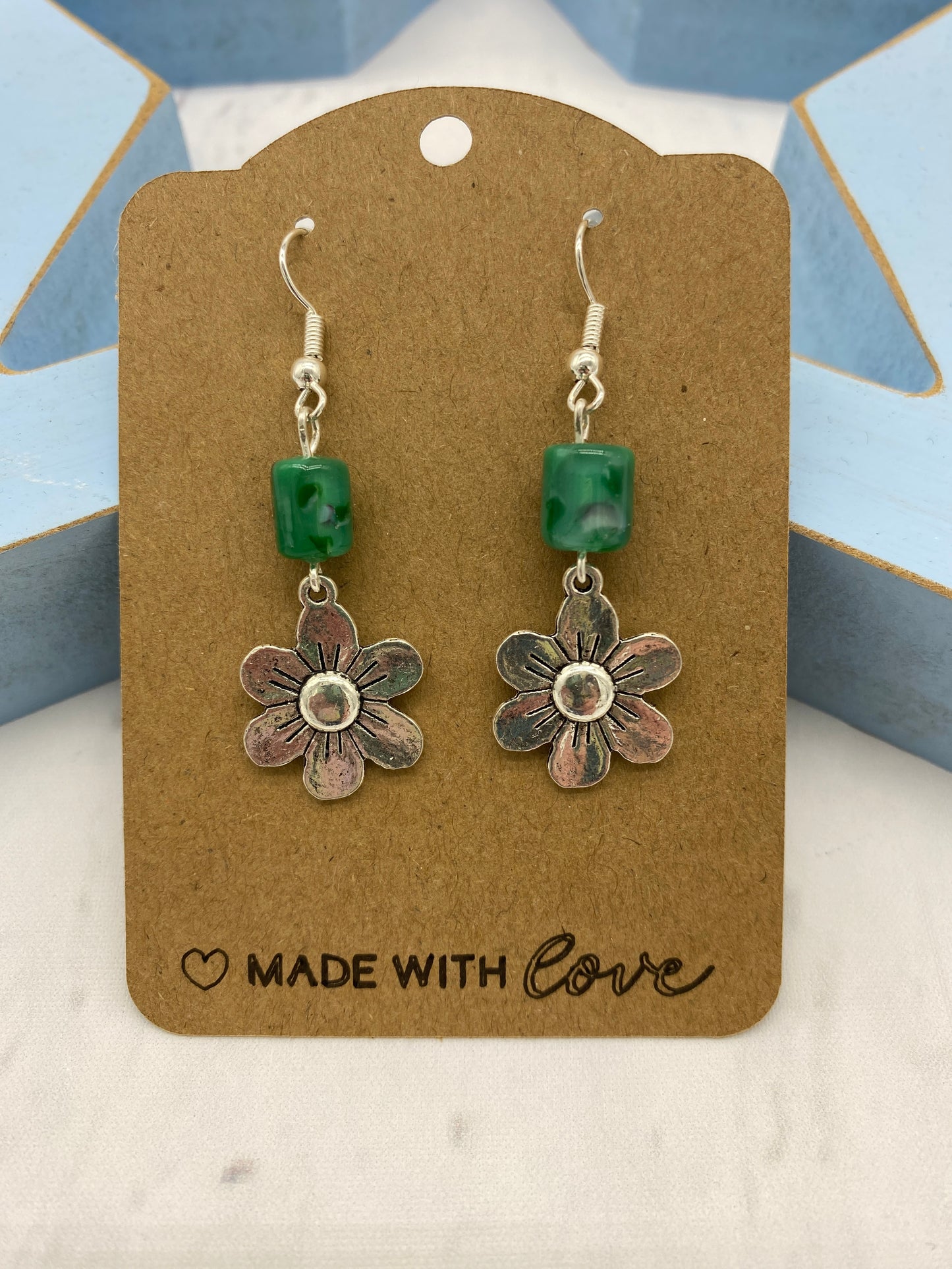 💎 Meadow Bloom – Glass & Stainless Steel Drop Earrings