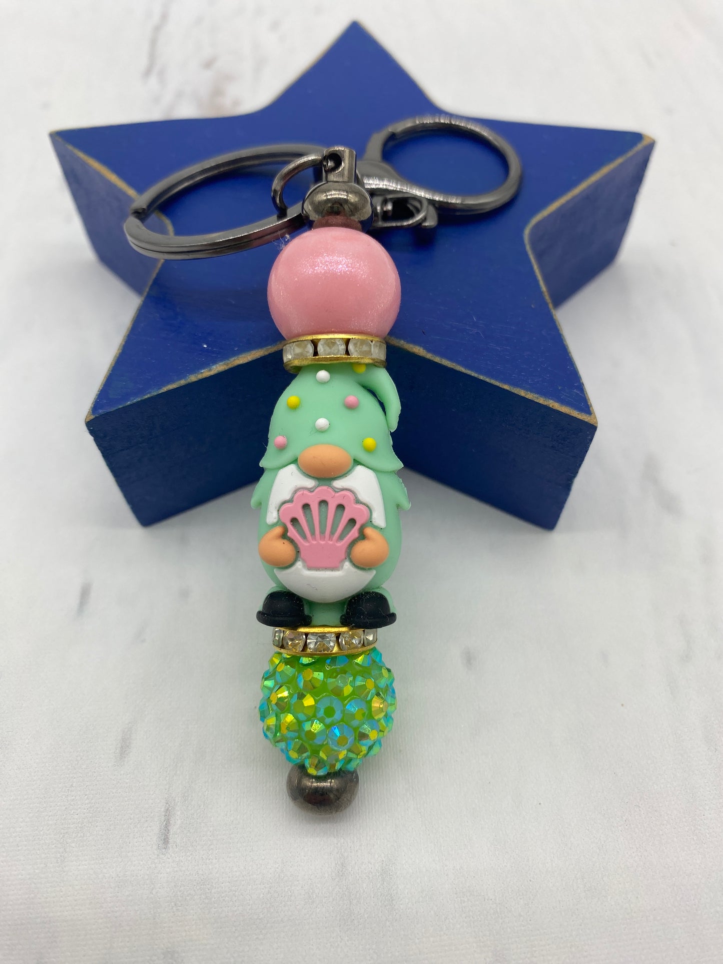Pink And Green Gnome Keychain